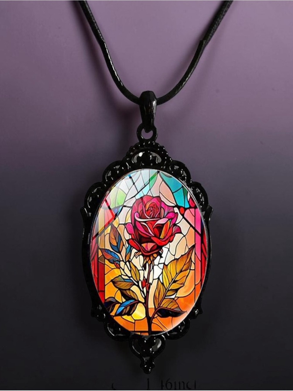 Stained Glass Rose Pendant Necklace. New. - Picture 1 of 6